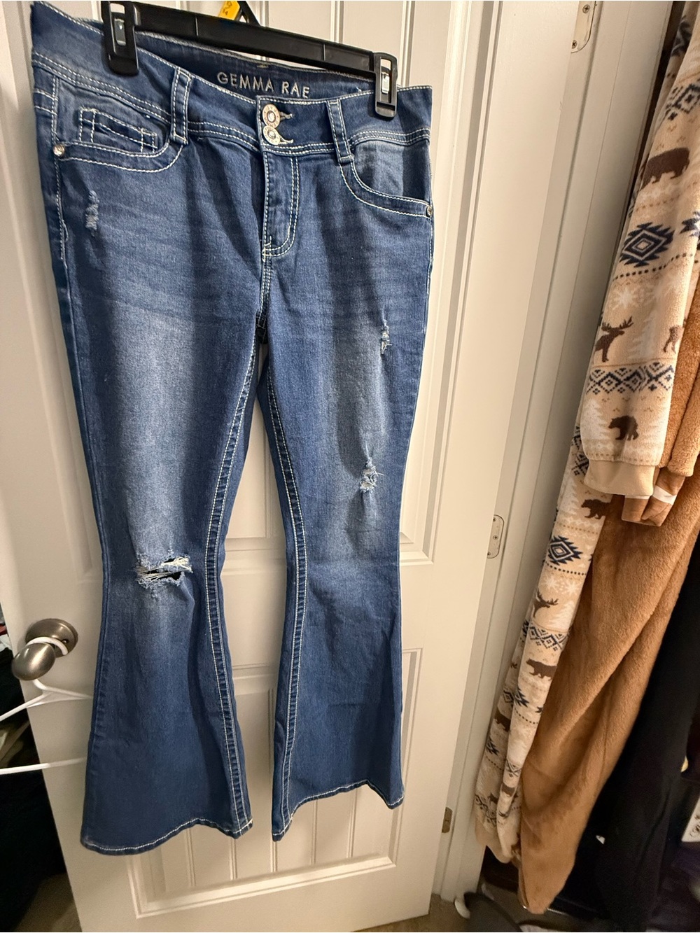 Gemma Rae Women's Blue Distressed Flare Jeans